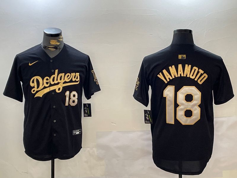 Men Los Angeles Dodgers 18 Yamamoto Black Game 2024 Nike MLB Jersey style 1211